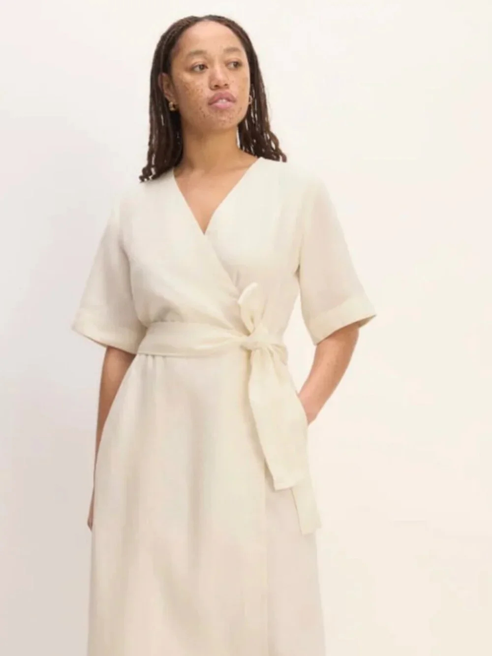 Everlane Bone Linen Wrap Dress Size M NWT
